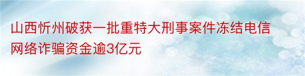 山西忻州破获一批重特大刑事案件冻结电信网络诈骗资金逾3亿元